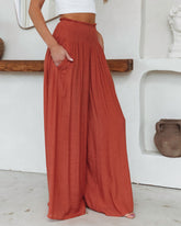 Lounge Life Smocked Pocketed Pants - Terracotta